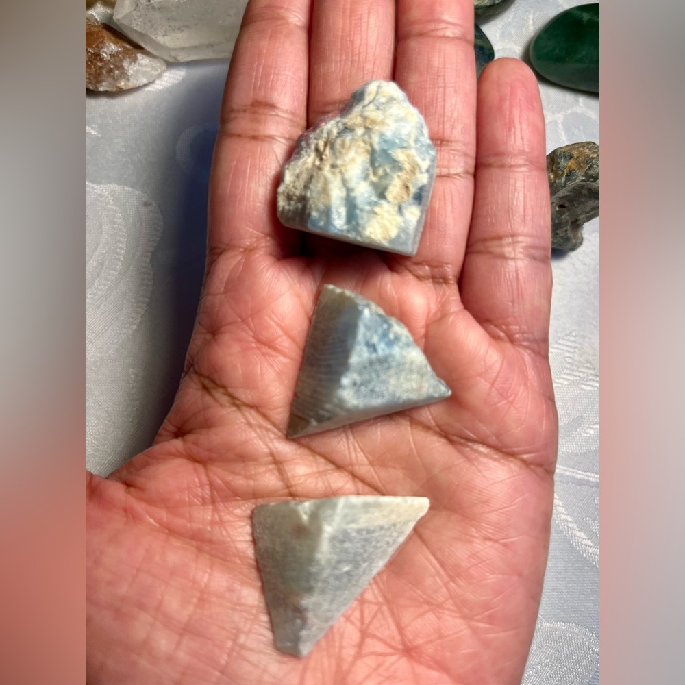 Set of Three Blue Calcite Stones